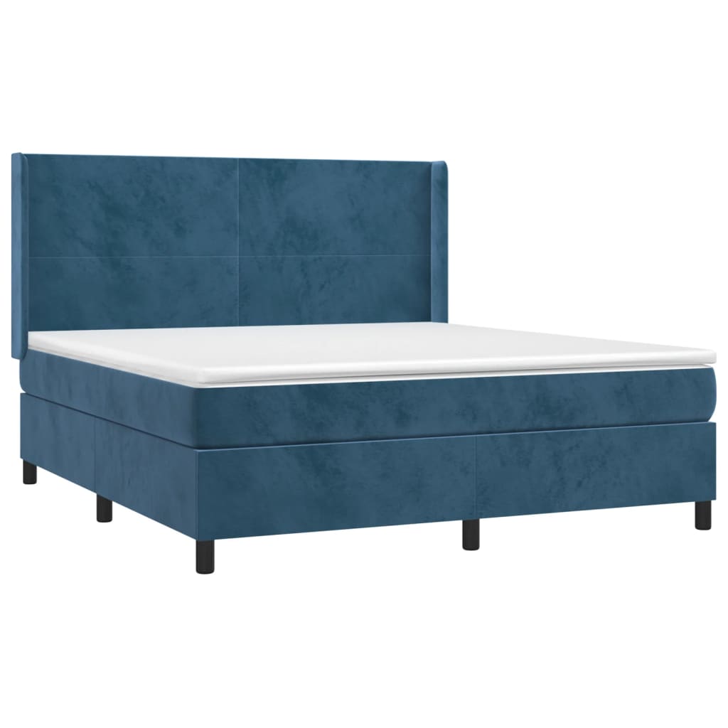 Box Spring Postel S Matrací Tmavě Modrá 160X200 Cm Samet
