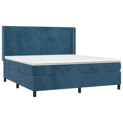 Box Spring Postel S Matrací Tmavě Modrá 160X200 Cm Samet