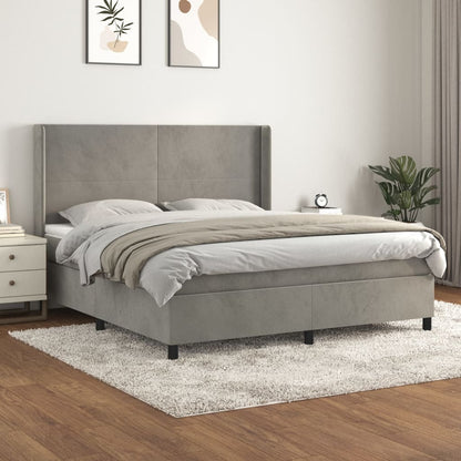 Box Spring Postel S Matrací Samet Světle Šedá