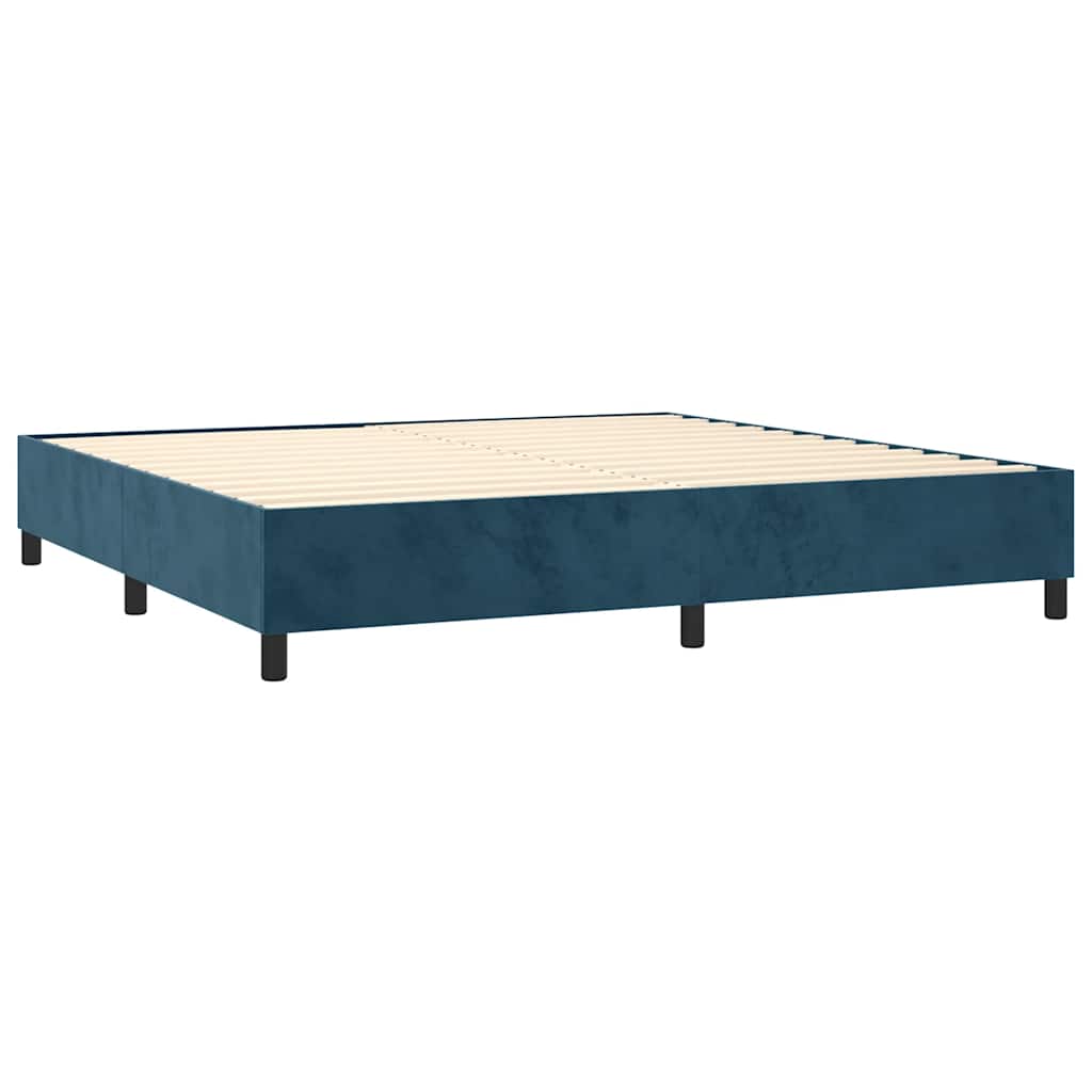 Box Spring Postel S Matrací Tmavě Modrá 200X200 Cm Samet