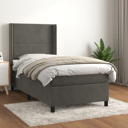 Box Spring Postel S Matrací Samet Tmavě Šedá