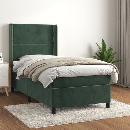 Box Spring Postel S Matrací Tmavě Zelená 100X200 Cm Samet