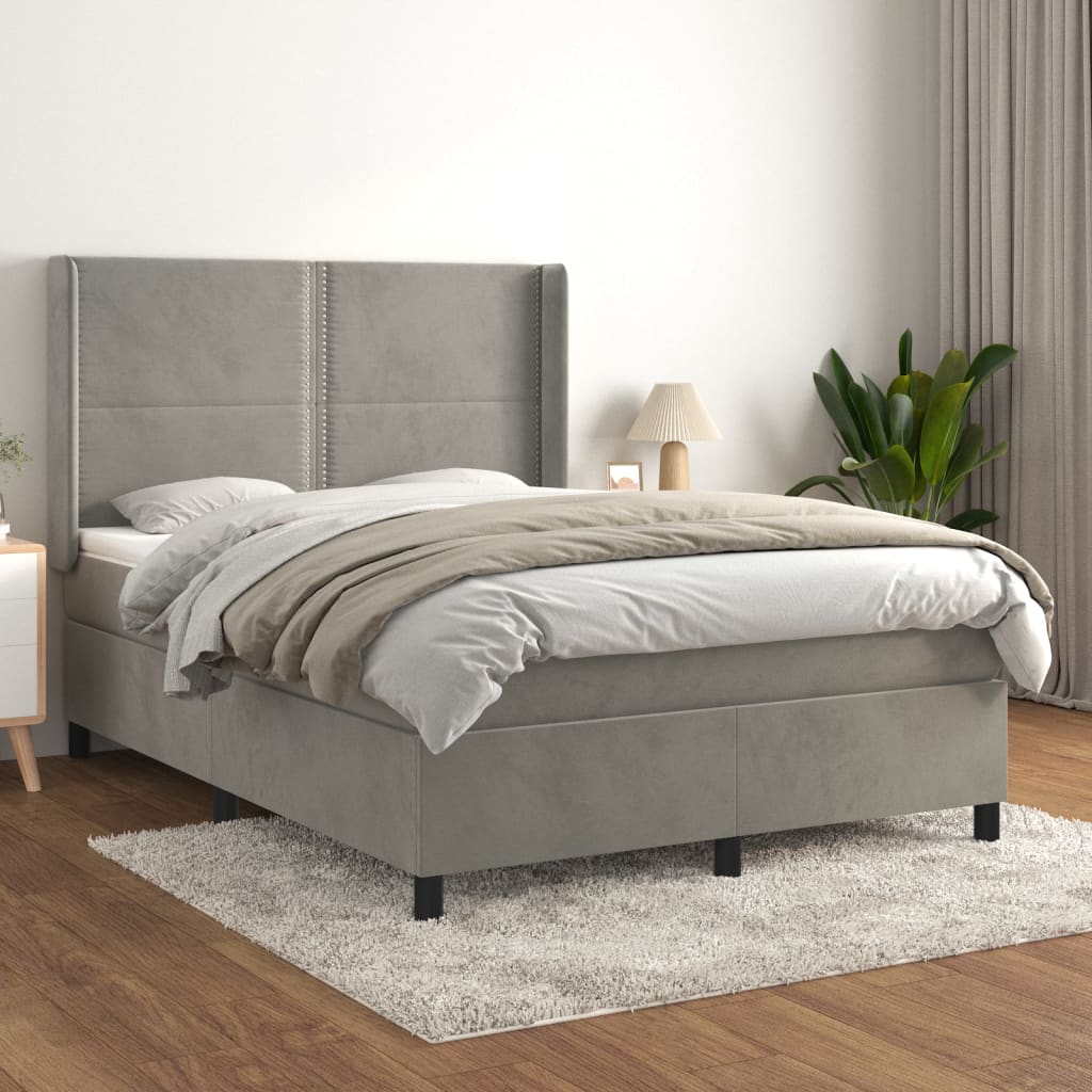 Box Spring Postel S Matrací Samet Světle Šedá