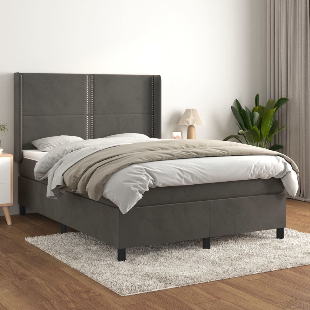 Box Spring Postel S Matrací Samet Tmavě Šedá