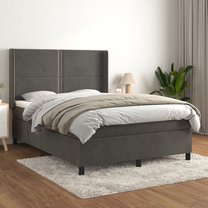 Box Spring Postel S Matrací Samet Tmavě Šedá