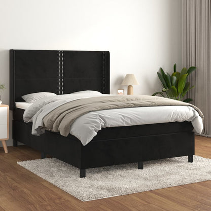 Box Spring Postel S Matrací Černá Samet Černá