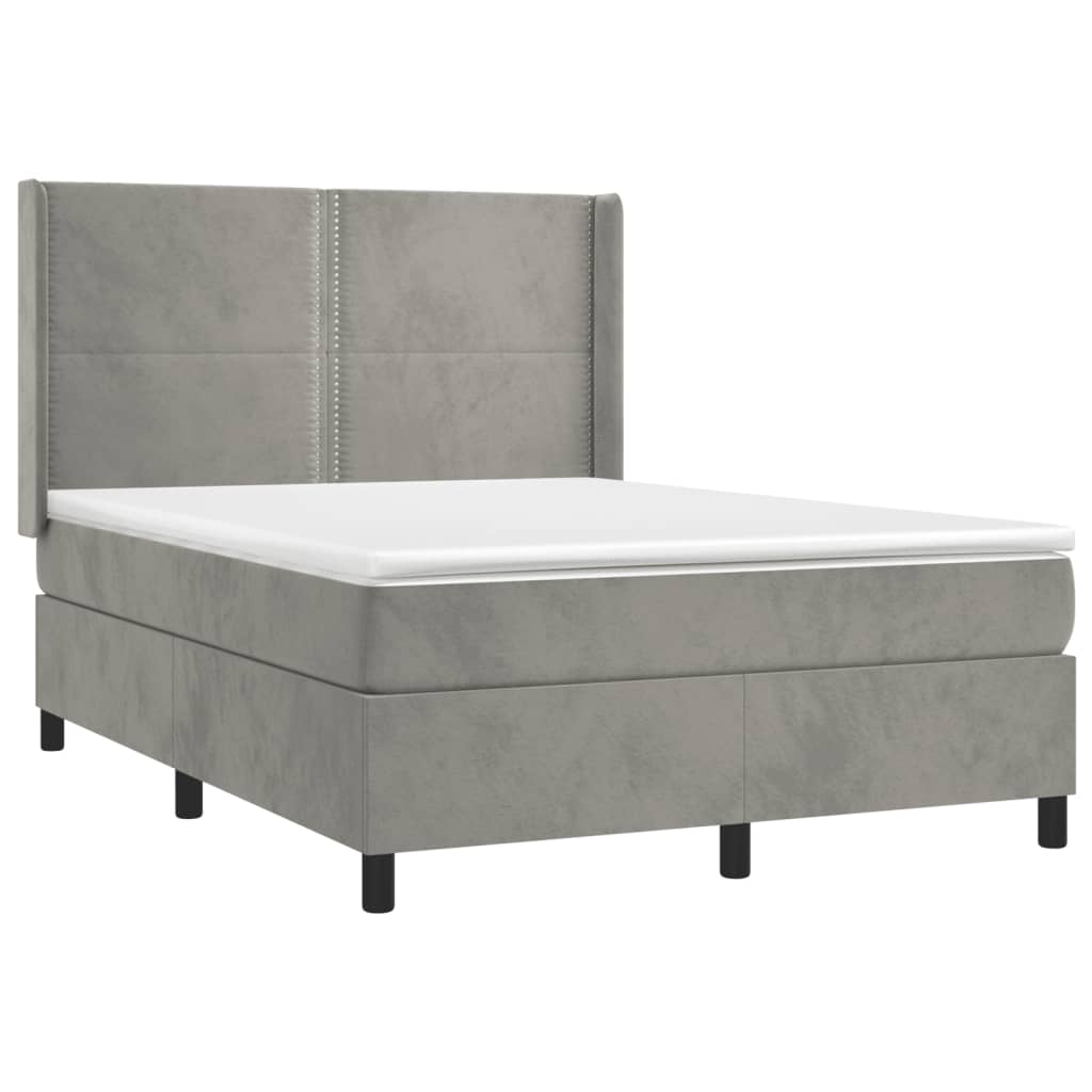 Box Spring Postel S Matrací Samet Světle Šedá
