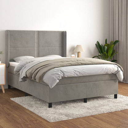 Box Spring Postel S Matrací Samet Světle Šedá