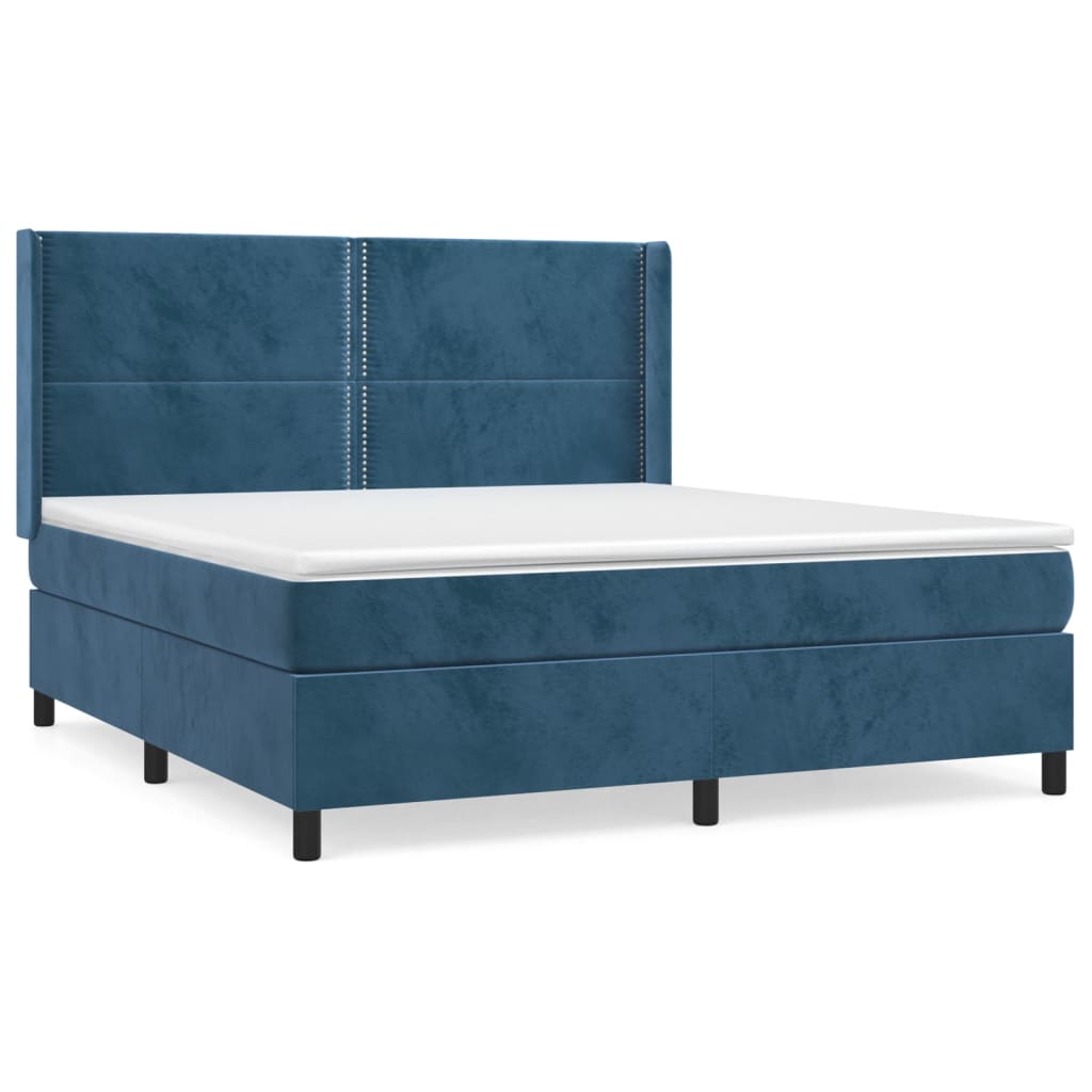 Box Spring Postel S Matrací Tmavě Modrá 160X200 Cm Samet