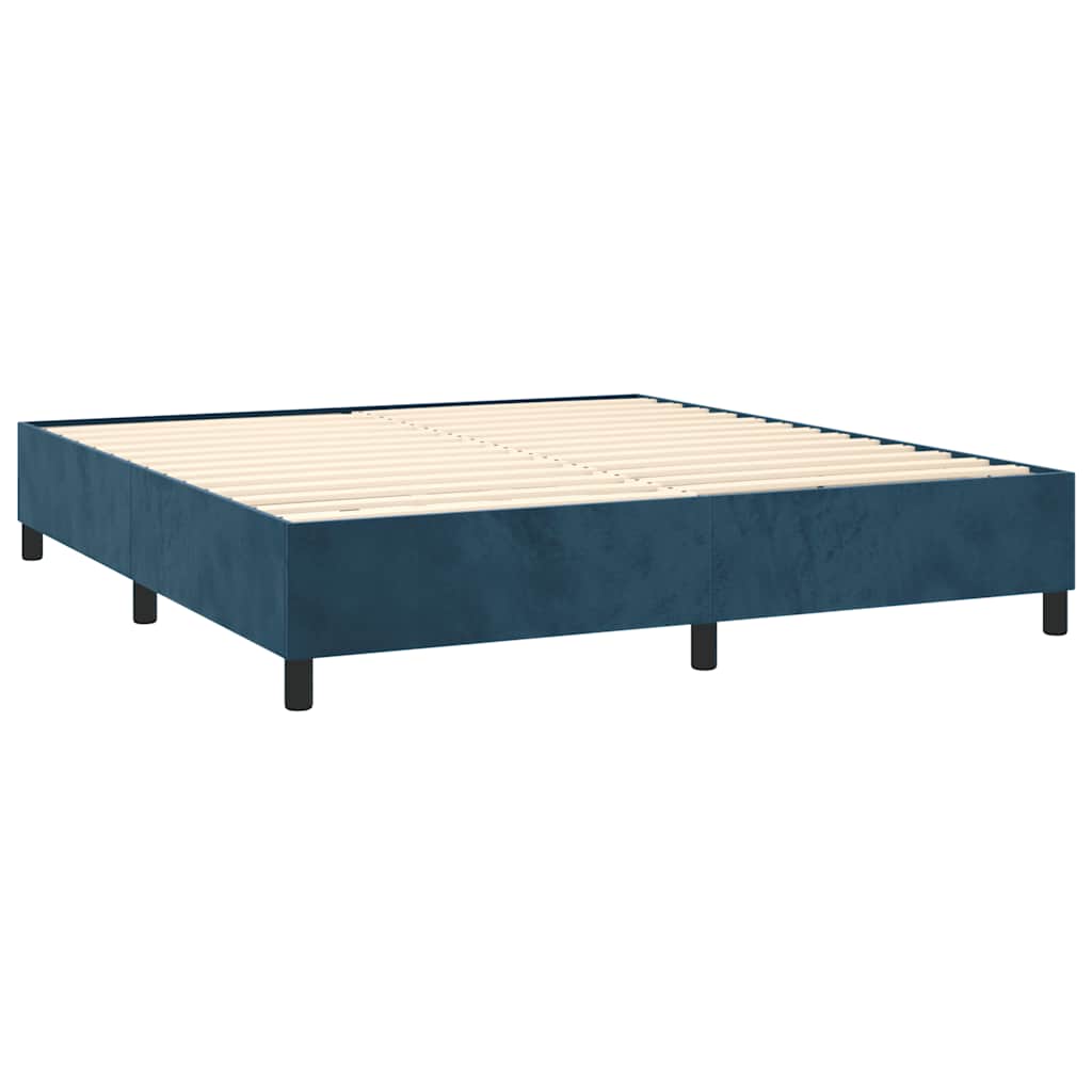Box Spring Postel S Matrací Tmavě Modrá 160X200 Cm Samet