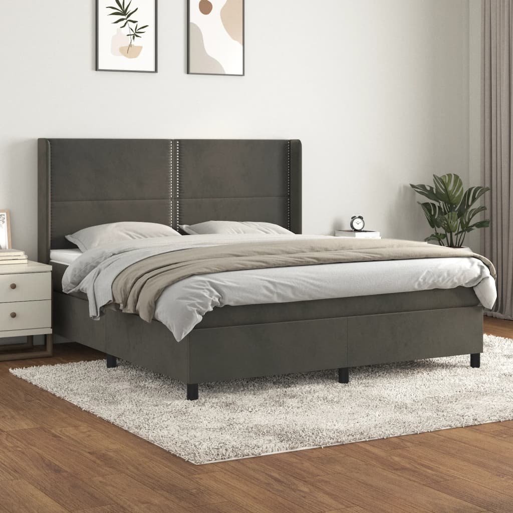 Box Spring Postel S Matrací Samet Tmavě Šedá