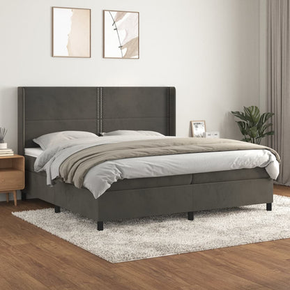 Box Spring Postel S Matrací Samet Tmavě Šedá