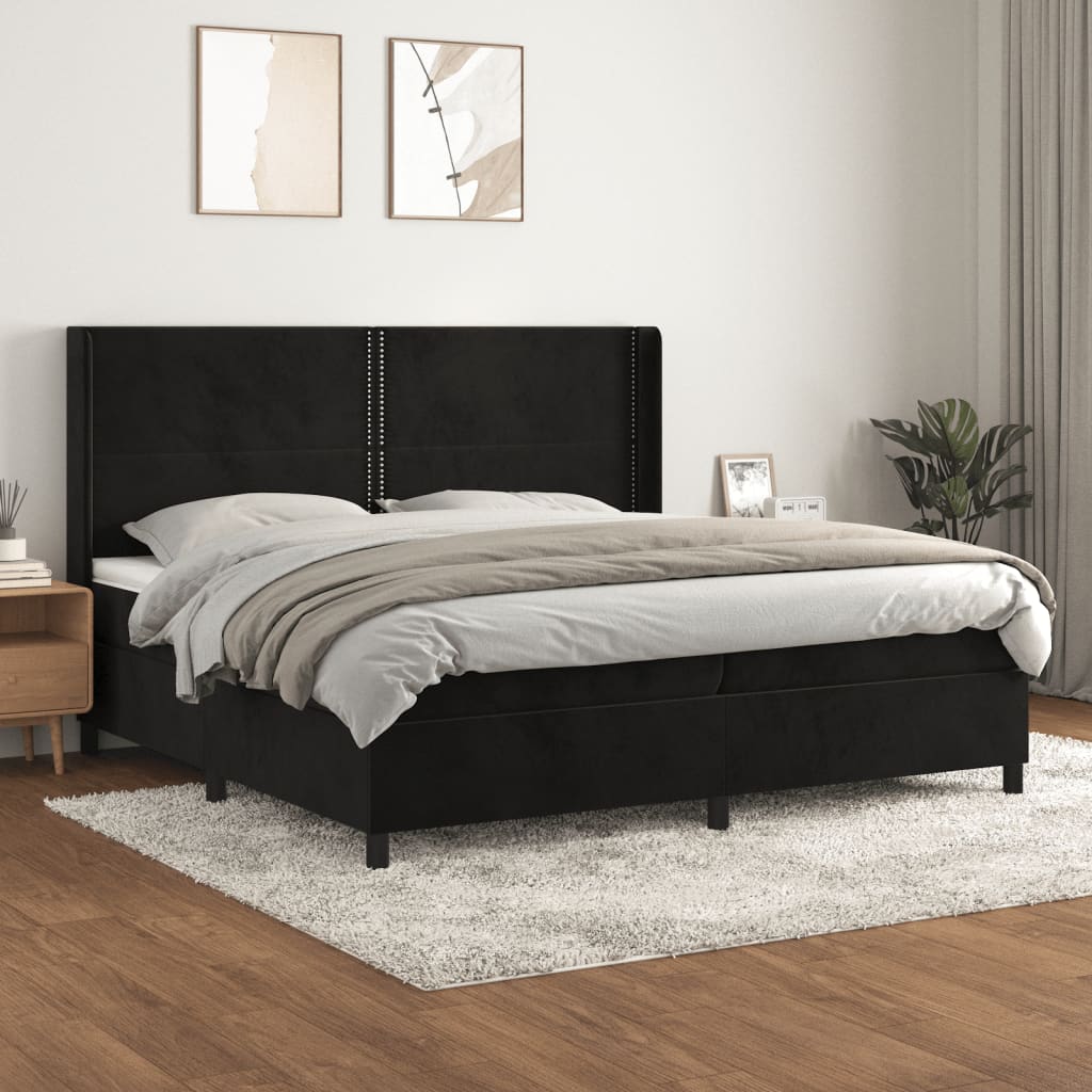 Box Spring Postel S Matrací Černá Samet Černá
