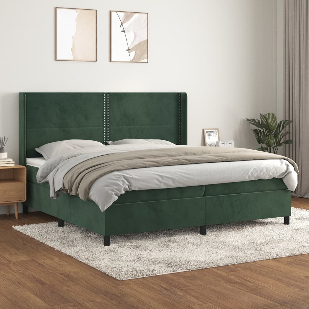 Box Spring Postel S Matrací Tmavě Zelená 200X200 Cm Samet