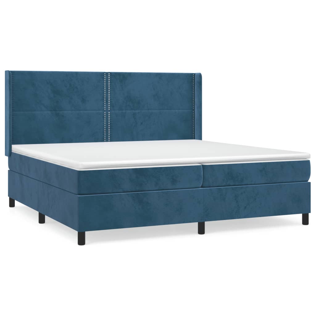 Box Spring Postel S Matrací Tmavě Modrá 200X200 Cm Samet
