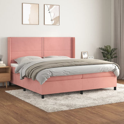 Box Spring Postel S Matrací Samet Růžová
