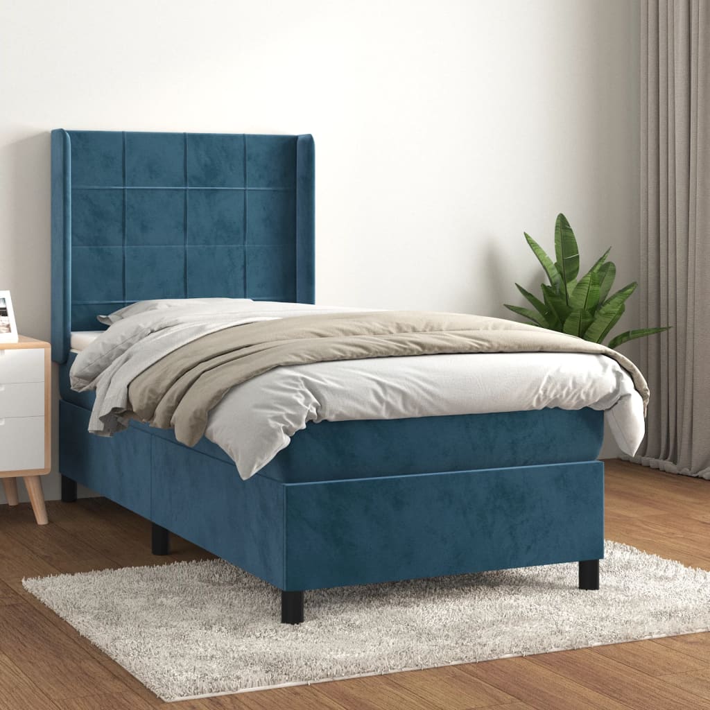 Box Spring Postel S Matrací Tmavě Modrá 80 X 200 Cm Samet