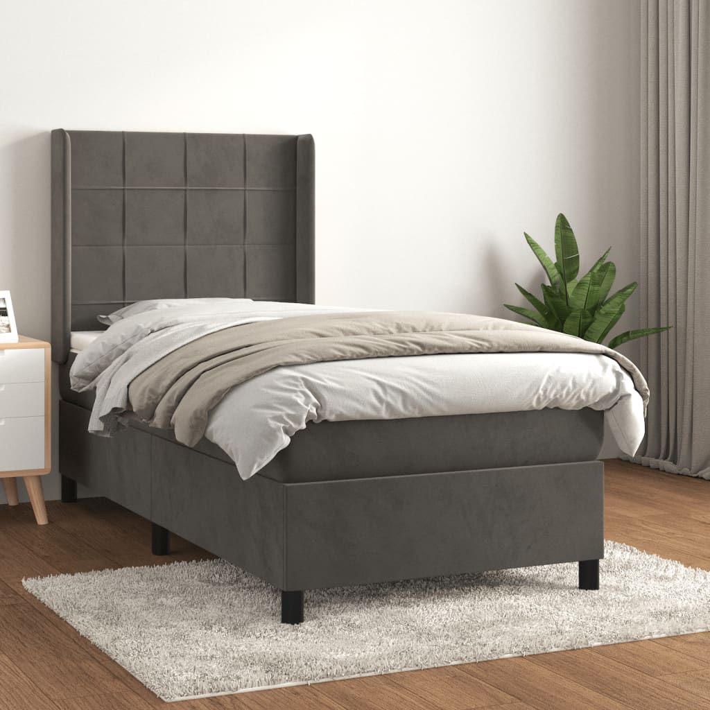 Box Spring Postel S Matrací Samet Tmavě Šedá