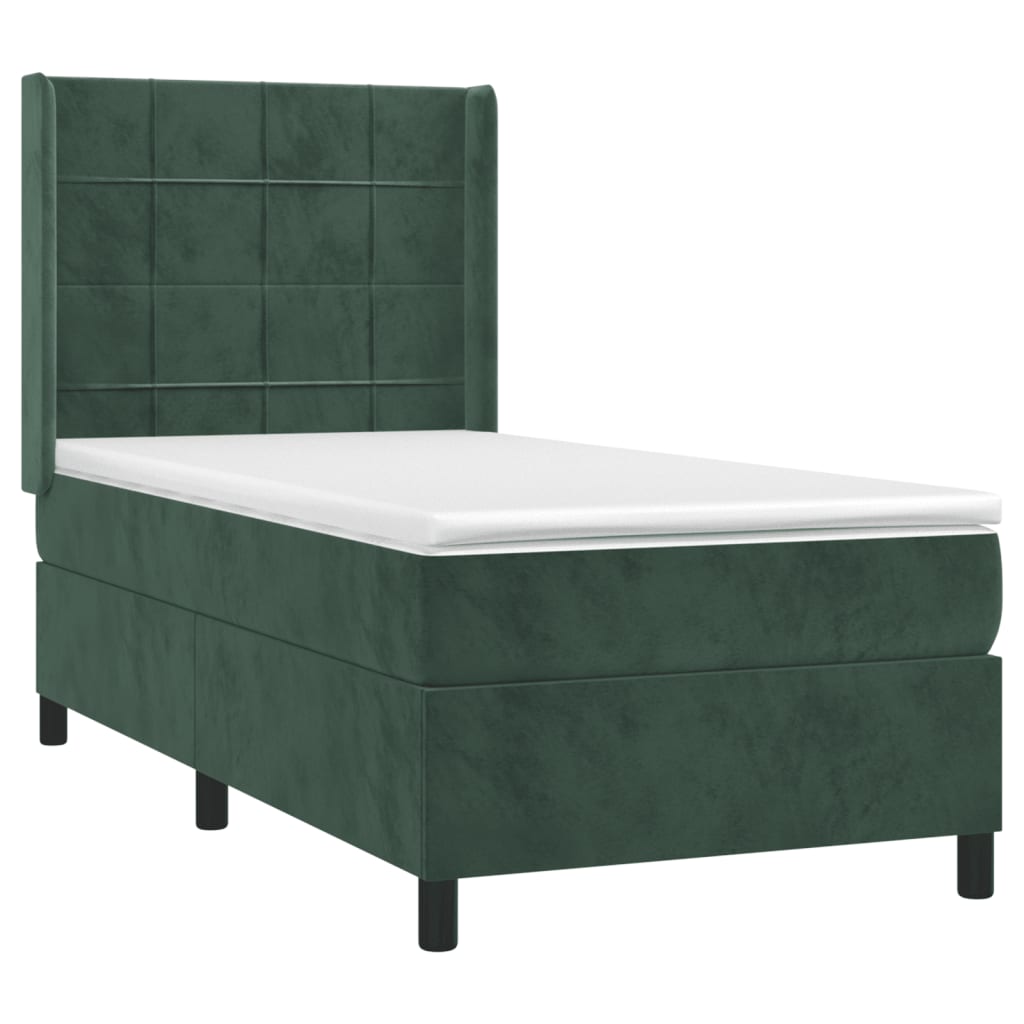 Box Spring Postel S Matrací Tmavě Zelená 90X190 Cm Samet