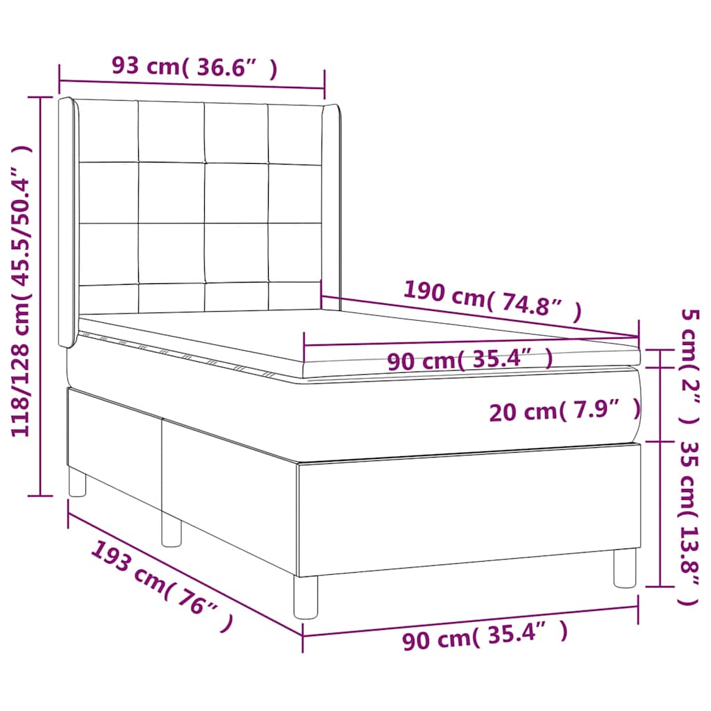 Box Spring Postel S Matrací Tmavě Modrá 90X190 Cm Samet