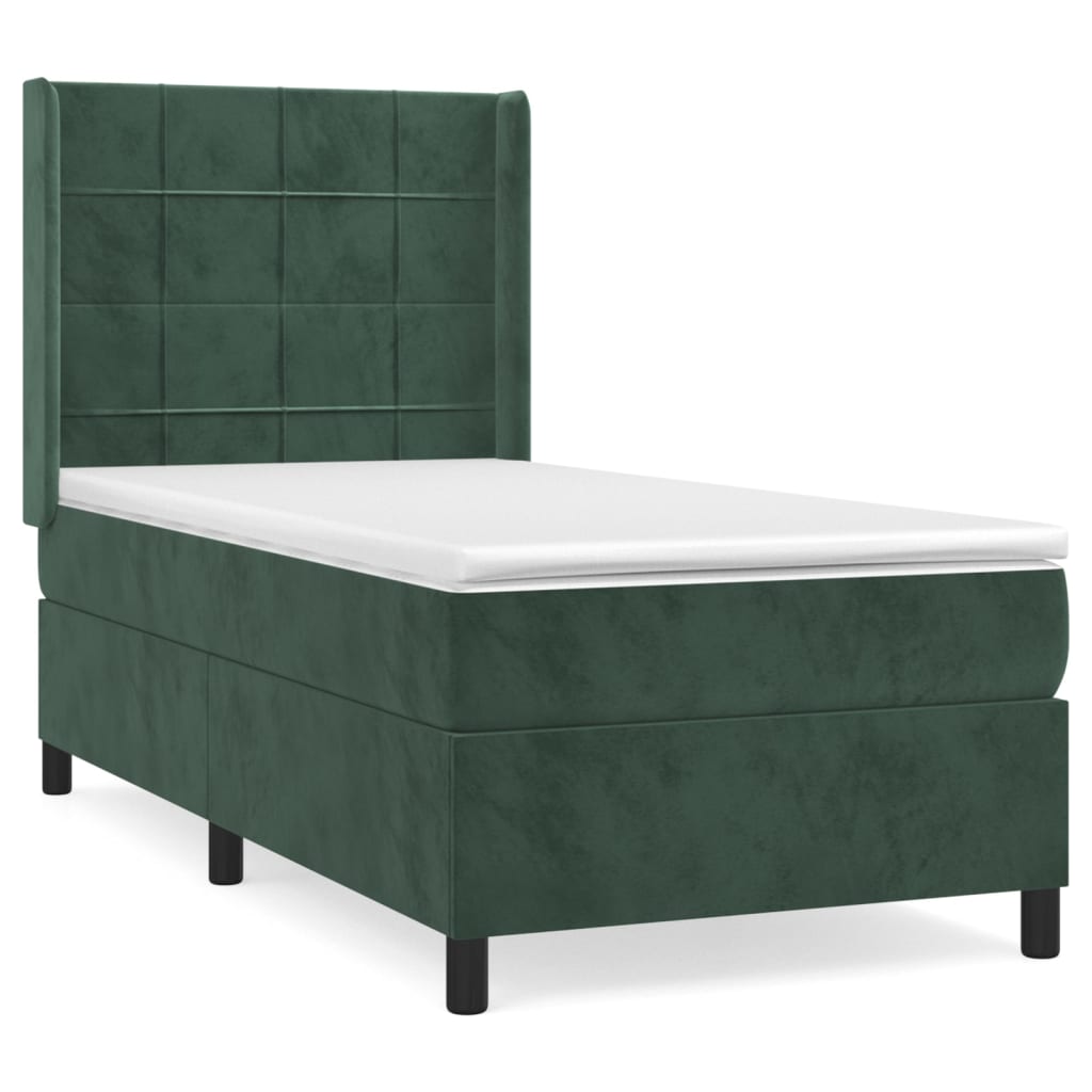 Box Spring Postel S Matrací Tmavě Zelená 100X200 Cm Samet