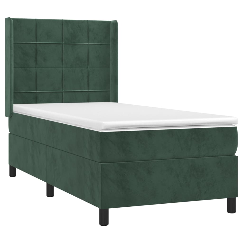 Box Spring Postel S Matrací Tmavě Zelená 100X200 Cm Samet