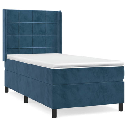 Box Spring Postel S Matrací Tmavě Modrá 100X200 Cm Samet