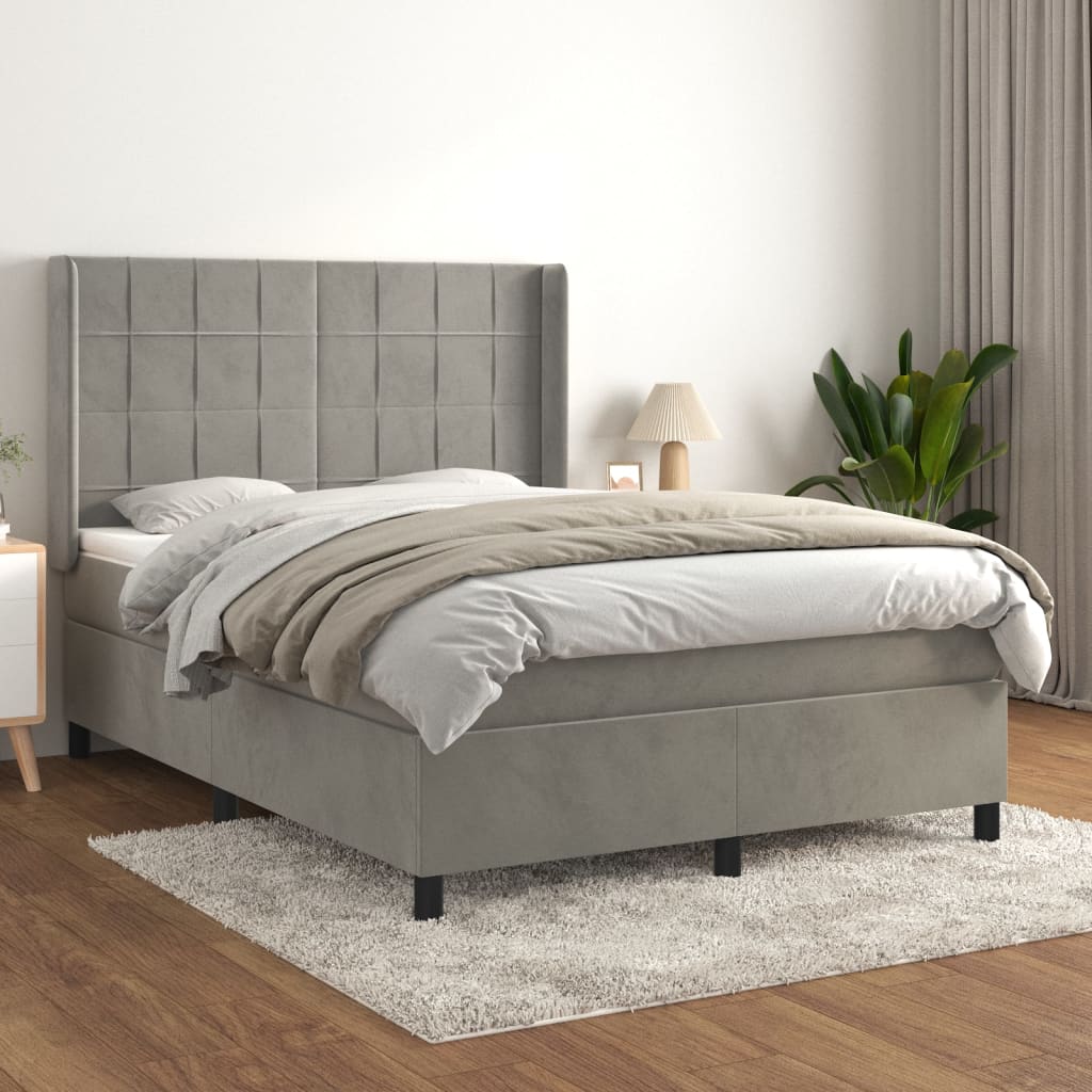 Box Spring Postel S Matrací Samet Světle Šedá