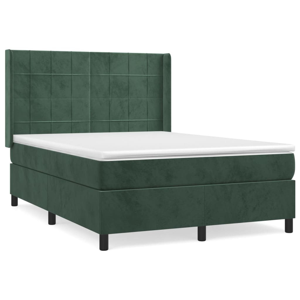 Box Spring Postel S Matrací Tmavě Zelená 140X190 Cm Samet