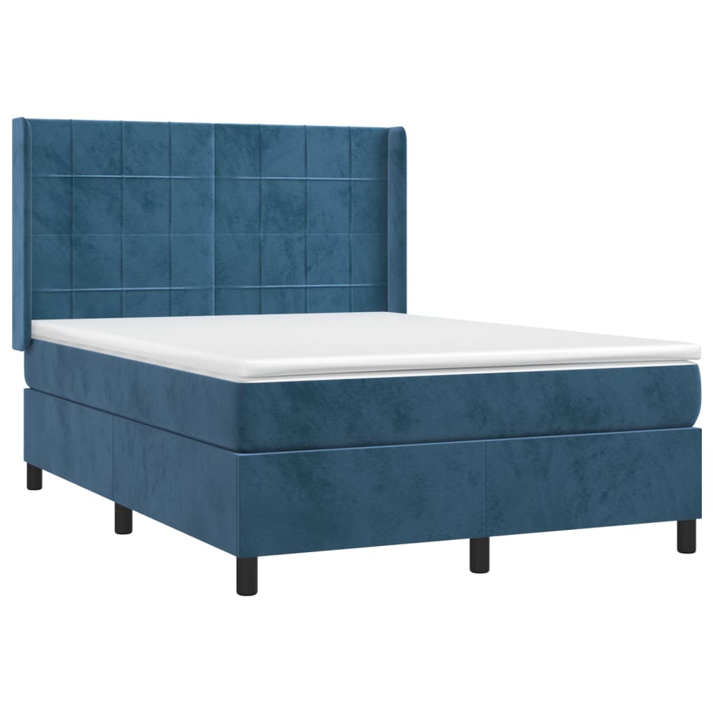 Box Spring Postel S Matrací Tmavě Modrá 140X190 Cm Samet