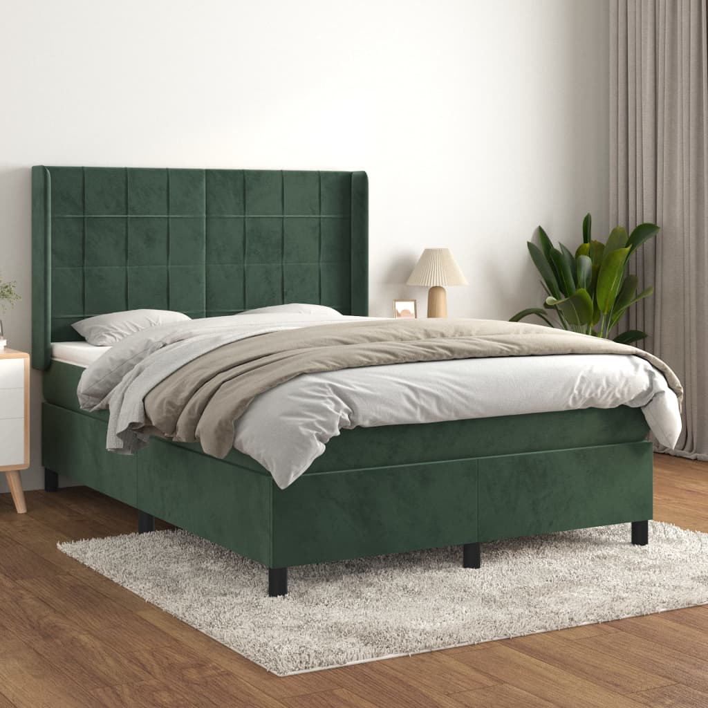 Box Spring Postel S Matrací Tmavě Zelená 140X200 Cm Samet