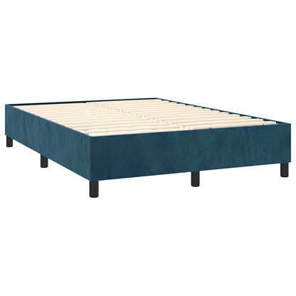 Box Spring Postel S Matrací Tmavě Modrá 140X200 Cm Samet