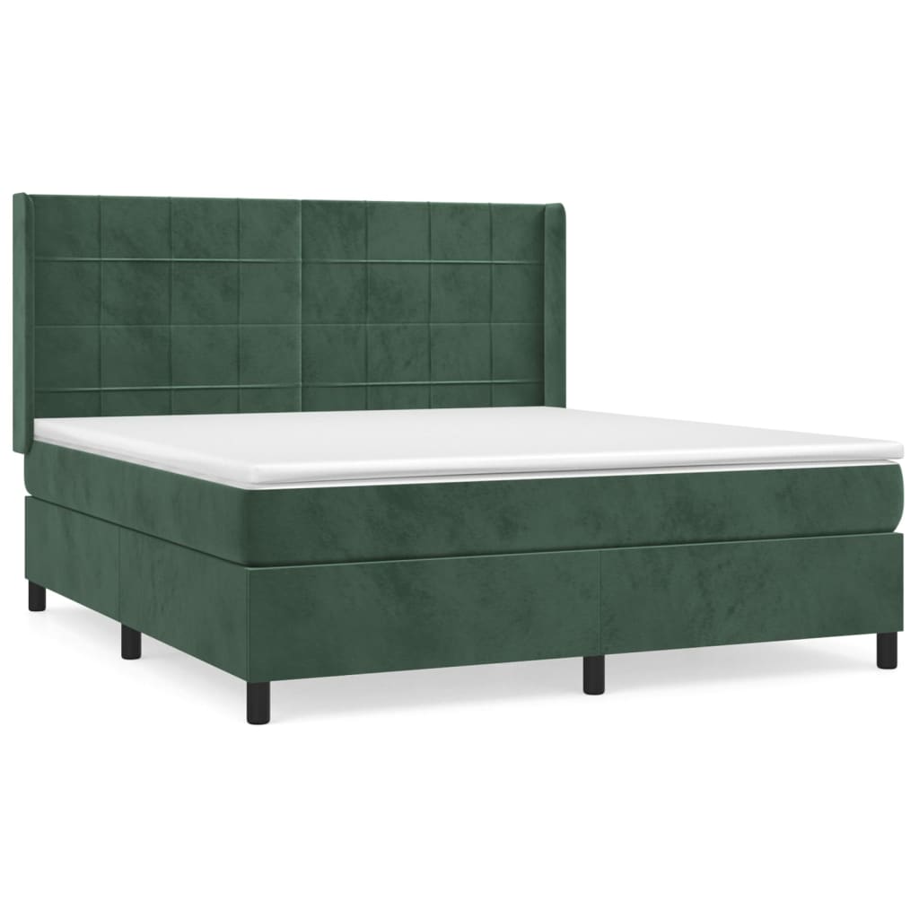 Box Spring Postel S Matrací Tmavě Zelená 160X200 Cm Samet