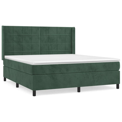 Box Spring Postel S Matrací Tmavě Zelená 160X200 Cm Samet