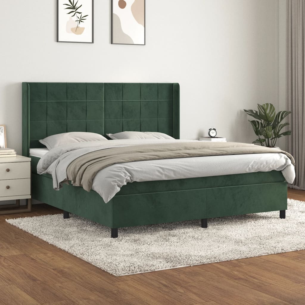Box Spring Postel S Matrací Tmavě Zelená 160X200 Cm Samet