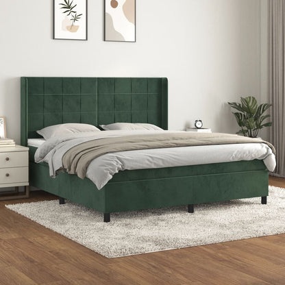 Box Spring Postel S Matrací Tmavě Zelená 160X200 Cm Samet