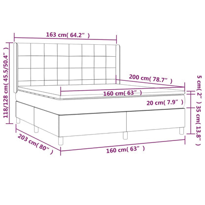 Box Spring Postel S Matrací Tmavě Modrá 160X200 Cm Samet