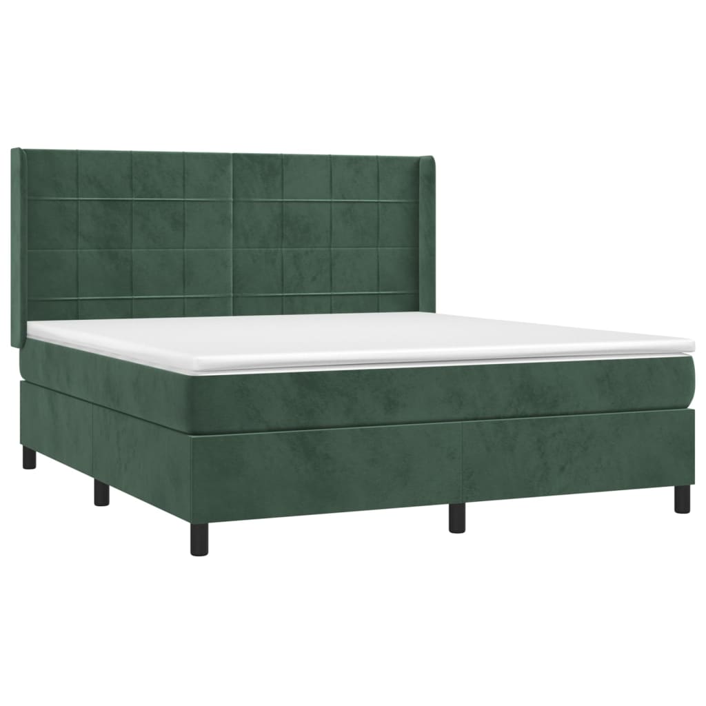 Box Spring Postel S Matrací Tmavě Zelená 180X200 Cm Samet