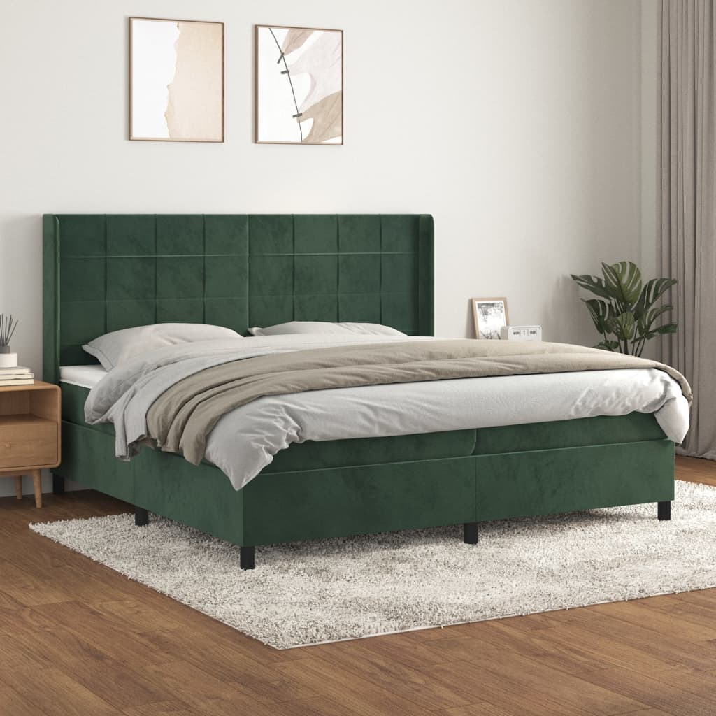 Box Spring Postel S Matrací Tmavě Zelená 200X200 Cm Samet