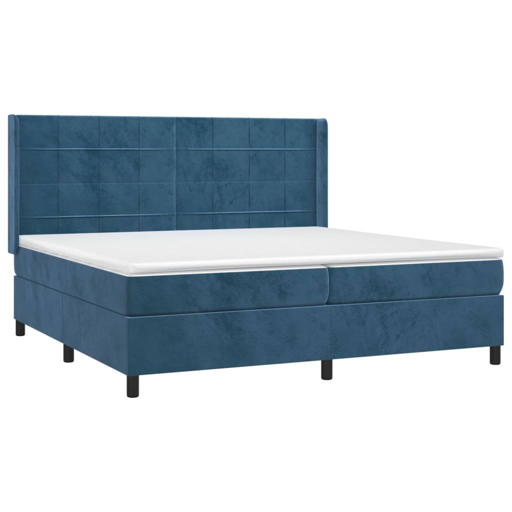 Box Spring Postel S Matrací Tmavě Modrá 200X200 Cm Samet