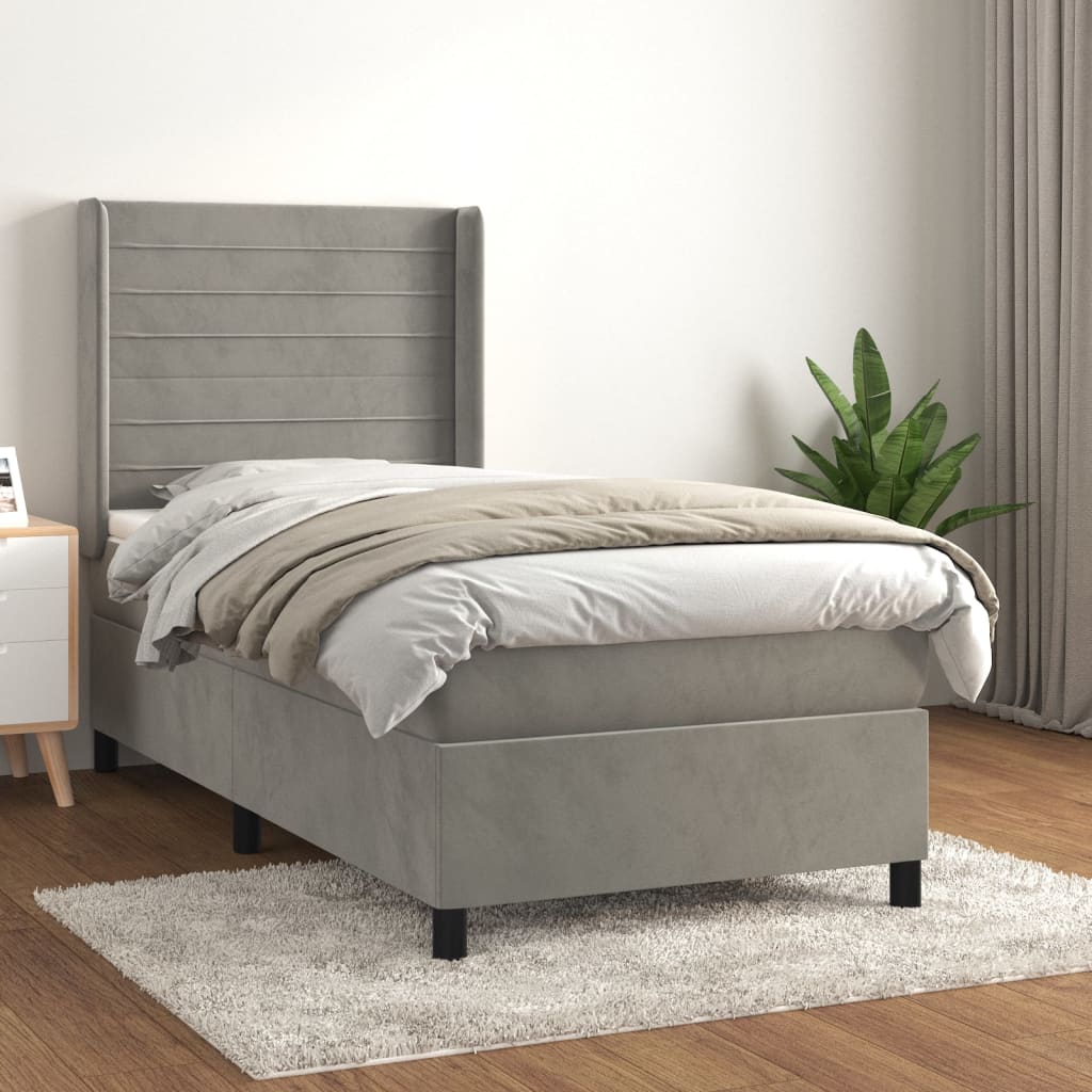 Box Spring Postel S Matrací Samet Světle Šedá