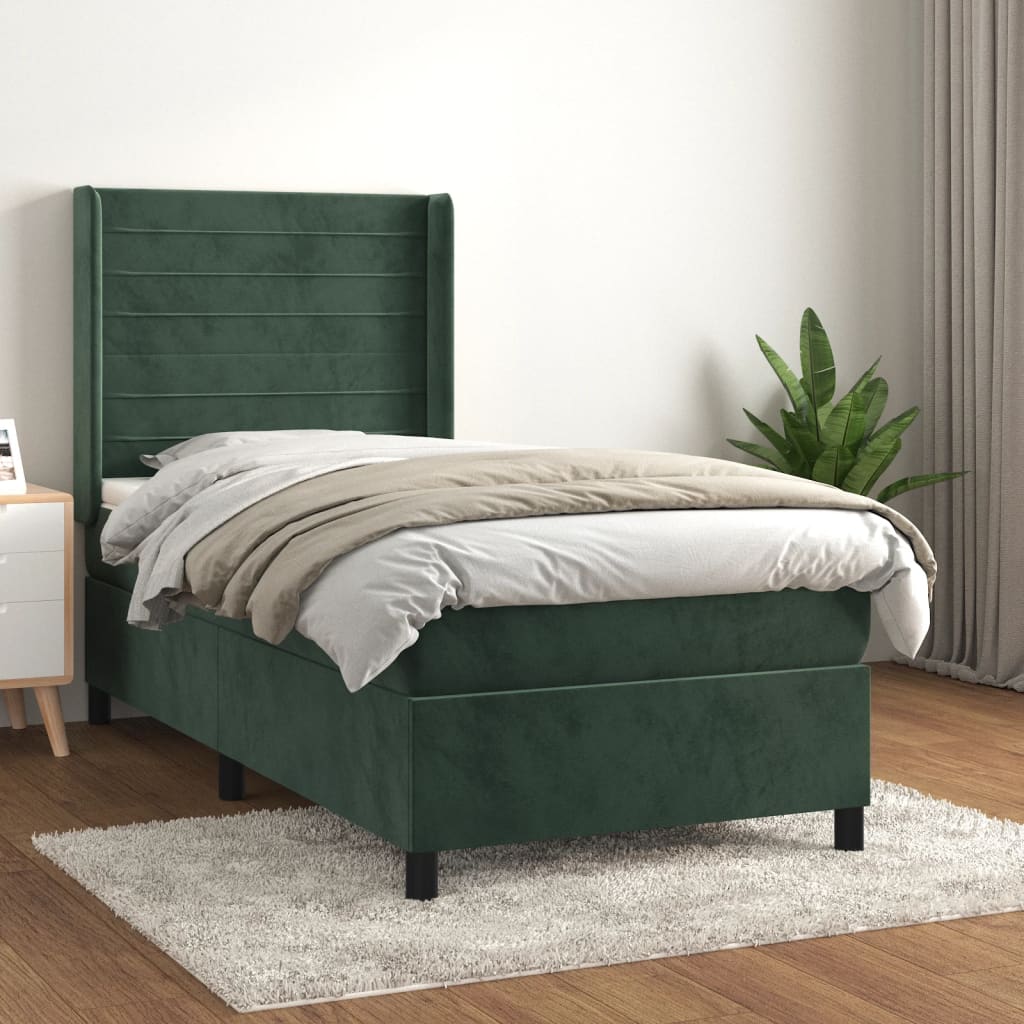 Box Spring Postel S Matrací Tmavě Zelená 80 X 200 Cm Samet