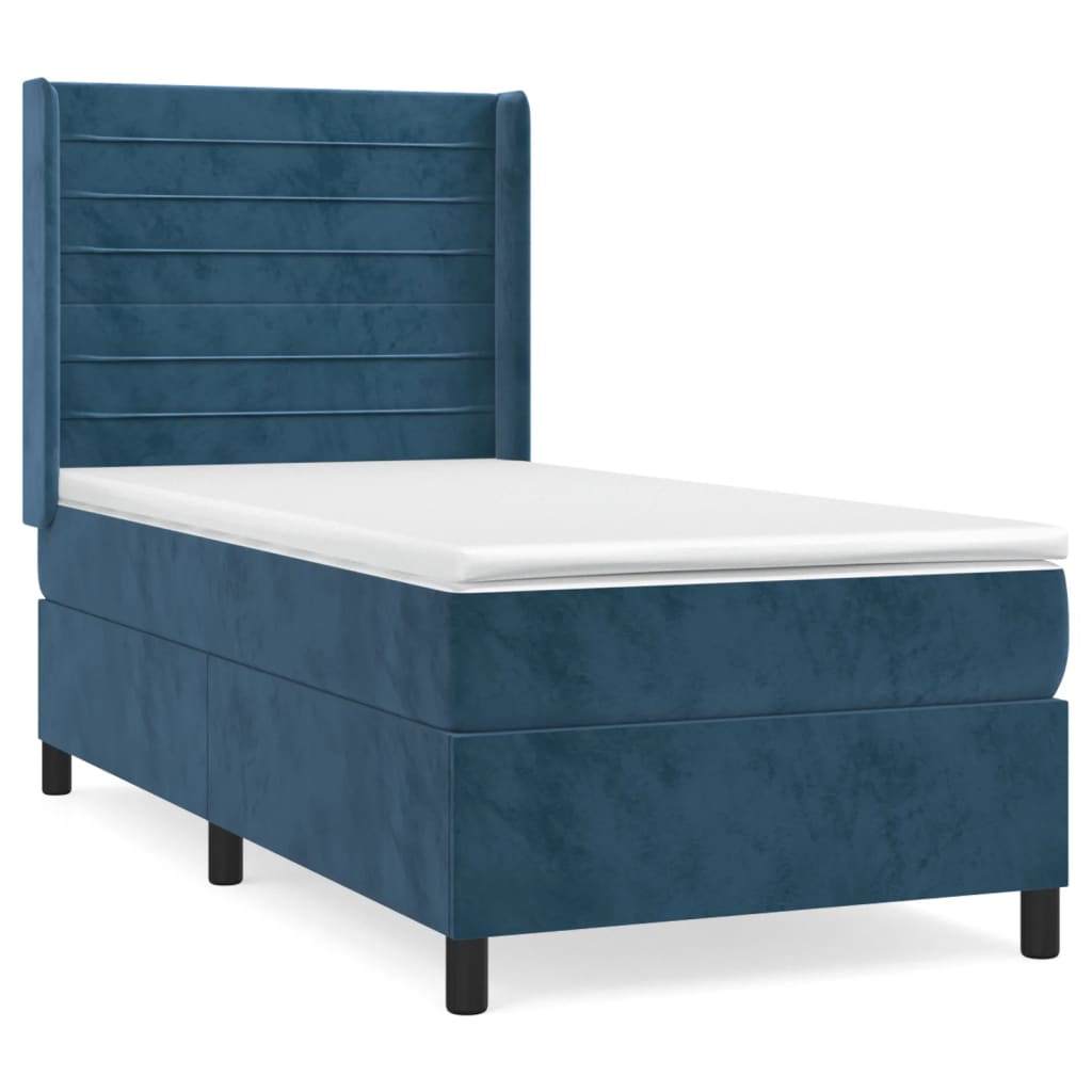 Box Spring Postel S Matrací Tmavě Modrá 80 X 200 Cm Samet