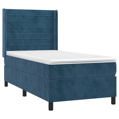 Box Spring Postel S Matrací Tmavě Modrá 80 X 200 Cm Samet