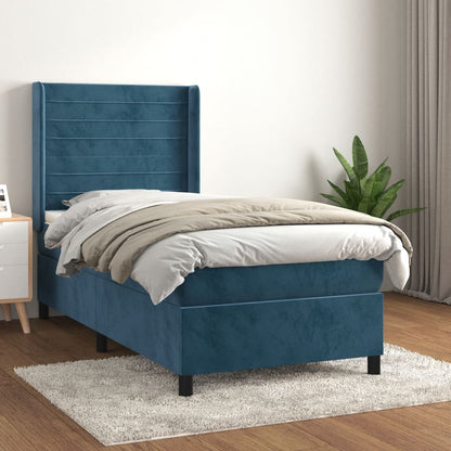 Box Spring Postel S Matrací Tmavě Modrá 80 X 200 Cm Samet