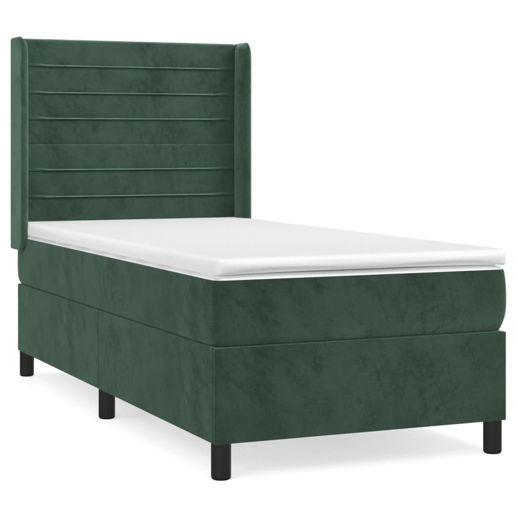 Box Spring Postel S Matrací Tmavě Zelená 90X190 Cm Samet