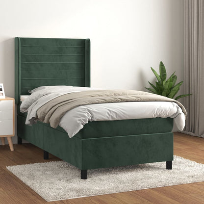 Box Spring Postel S Matrací Tmavě Zelená 90X190 Cm Samet