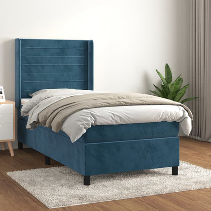 Box Spring Postel S Matrací Tmavě Modrá 90X190 Cm Samet