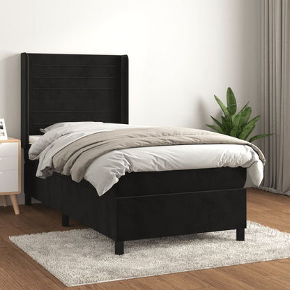 Box Spring Postel S Matrací Černá Samet Černá
