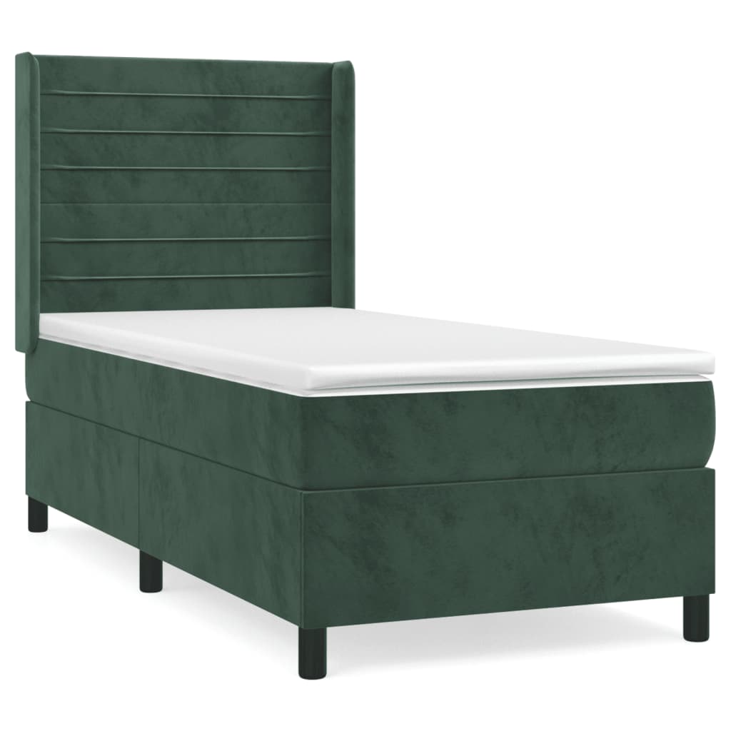 Box Spring Postel S Matrací Tmavě Zelená 90X200 Cm Samet